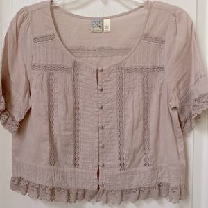 Susina Button down lace trim top (pale pink/lilac)